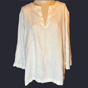 Chaps 100% Linen Long Sleeve Tunic Top with Split-Neck